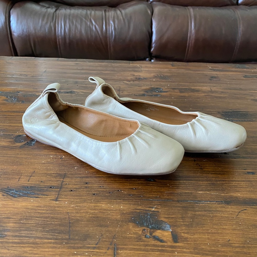 Lucky Brand Giorga Cream Leather Square Toe Ballet Flats Size 6.5